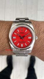 Rolex Oyster Perpetual Red Coral 124300 Mercan Kırmızı Kadran 41mm Replika Saat