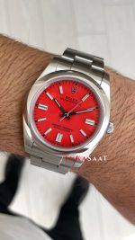 Rolex Oyster Perpetual Red Coral 124300 Mercan Kırmızı Kadran 41mm Replika Saat