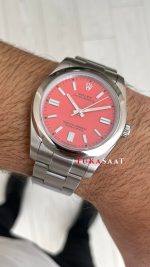 Rolex Oyster Perpetual Red Coral 124300 Mercan Kırmızı Kadran 41mm Replika Saat
