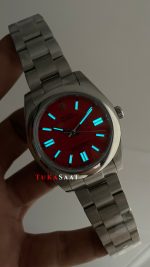 Rolex Oyster Perpetual Red Coral 124300 Mercan Kırmızı Kadran 41mm Replika Saat