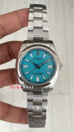 Rolex Oyster Perpetual Tiffany 124300 Turkuaz 41mm Silver Replika Saat