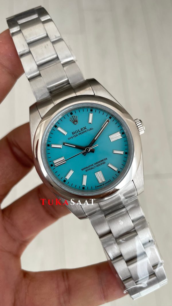 Rolex Oyster Perpetual Tiffany 124300 Turkuaz 41mm Silver Replika Saat Rolex Oyster Perpetual Tiffany 124300 Turkuaz 41mm Silver Replika Saat