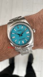 Rolex Oyster Perpetual Tiffany 124300 Turkuaz 41mm Silver Replika Saat