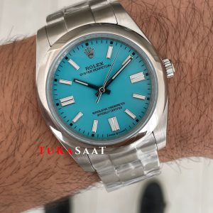 Rolex Oyster Perpetual Tiffany 124300 Turkuaz 41mm Silver Replika Saat