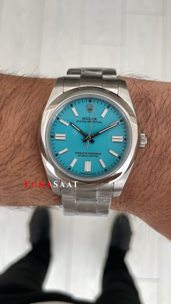Rolex Oyster Perpetual Tiffany 124300 Turkuaz 41mm Silver Replika Saat Rolex Oyster Perpetual Tiffany 124300 Turkuaz 41mm Silver Replika Saat