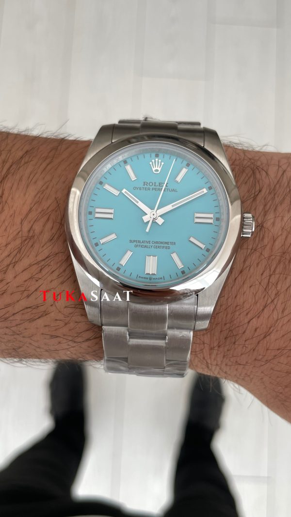 Rolex Oyster Perpetual Tiffany 124300 Turkuaz 41mm Silver Replika Saat Rolex Oyster Perpetual Tiffany 124300 Turkuaz 41mm Silver Replika Saat