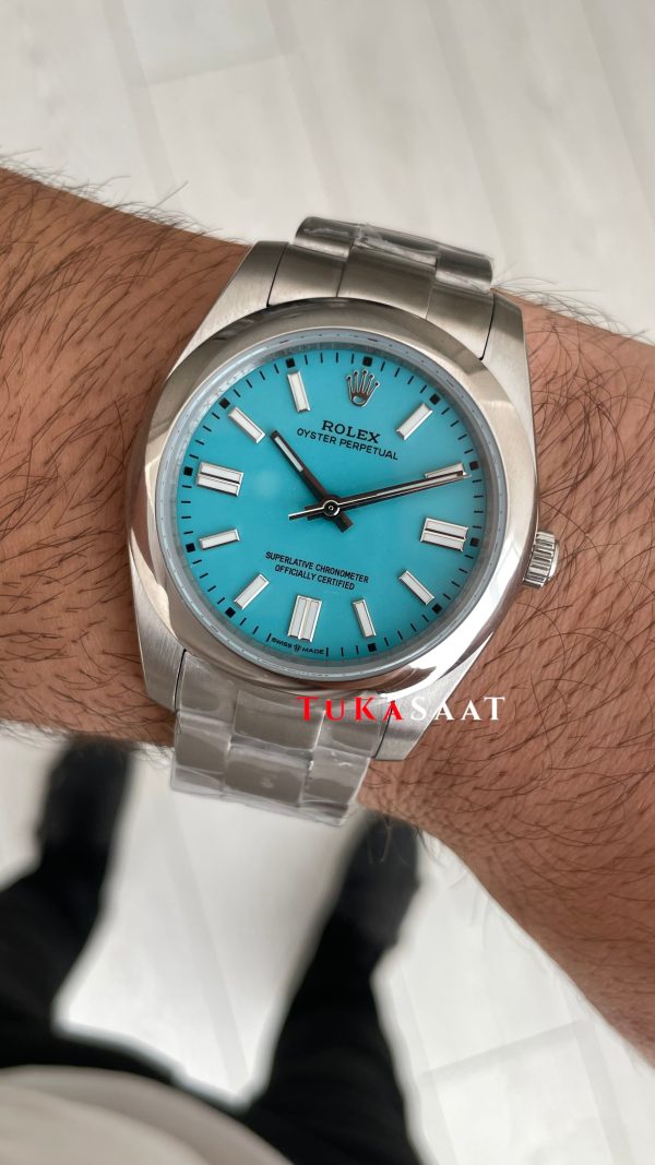 Rolex Oyster Perpetual Tiffany 124300 Turkuaz 41mm Silver Replika Saat Rolex Oyster Perpetual Tiffany 124300 Turkuaz 41mm Silver Replika Saat