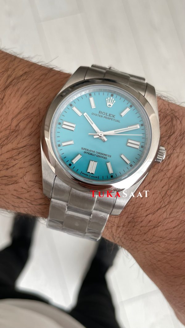 Rolex Oyster Perpetual Tiffany 124300 Turkuaz 41mm Silver Replika Saat Rolex Oyster Perpetual Tiffany 124300 Turkuaz 41mm Silver Replika Saat