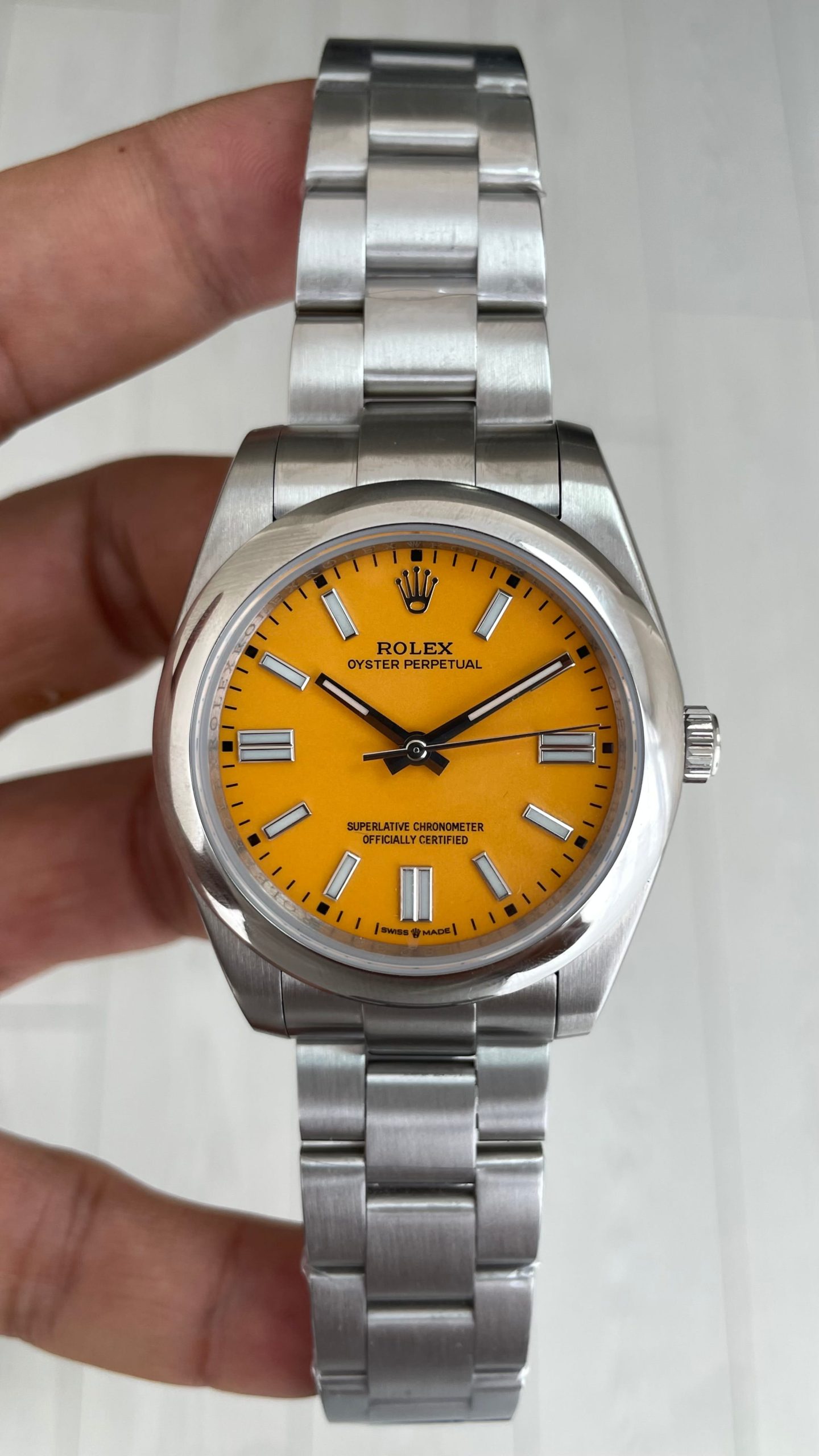 Rolex Oyster Perpetual Yellow 124300 Sarı Kadran 41mm Replika Saat Rolex Oyster Perpetual Yellow 124300 Sarı Kadran 41mm Replika Saat