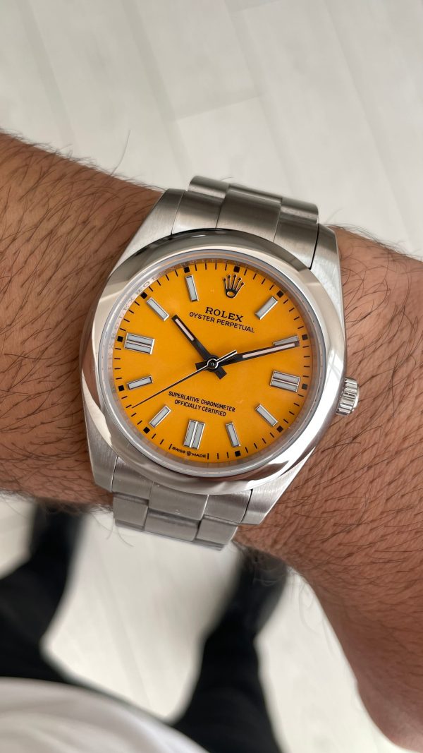 Rolex Oyster Perpetual Yellow 124300 Sarı Kadran 41mm Replika Saat Rolex Oyster Perpetual Yellow 124300 Sarı Kadran 41mm Replika Saat