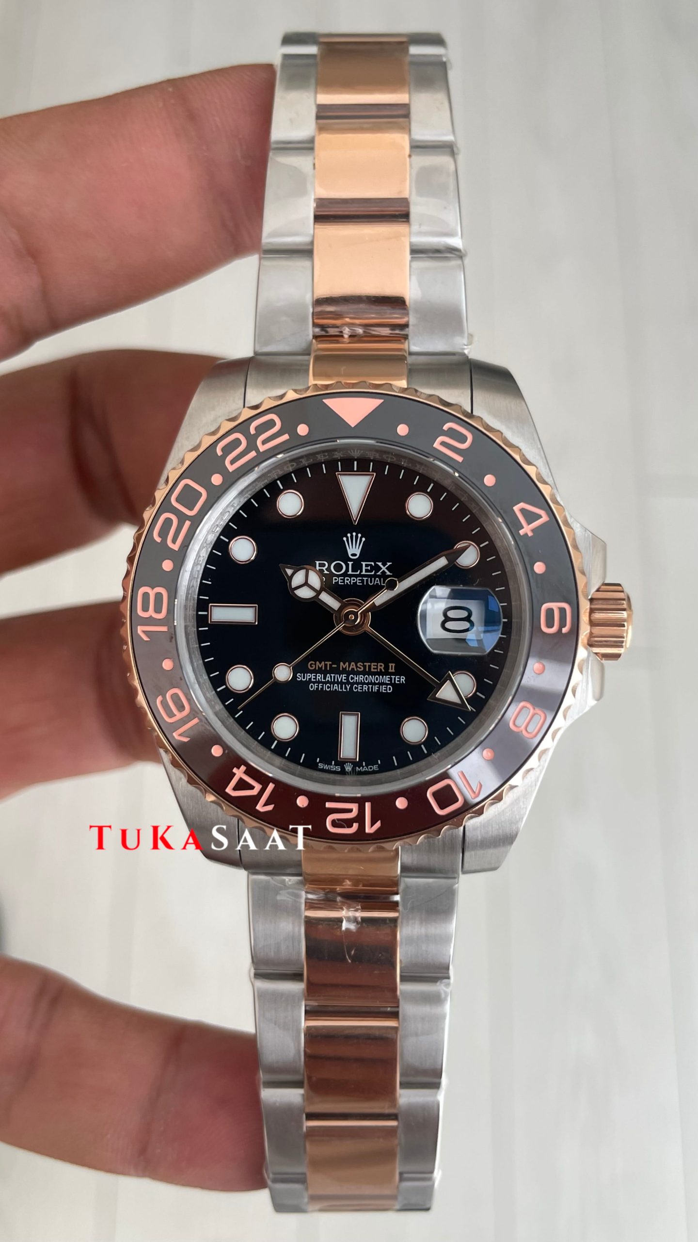 Rolex Root Beer Gmt Master II 126711CHNR Two Tone Rose 40mm Replika Saat Rolex Root Beer Gmt Master II 126711CHNR Two Tone Rose 40mm Replika Saat