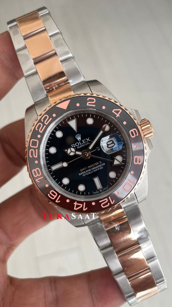 Rolex Root Beer Gmt Master II 126711CHNR Two Tone Rose 40mm Replika Saat Rolex Root Beer Gmt Master II 126711CHNR Two Tone Rose 40mm Replika Saat