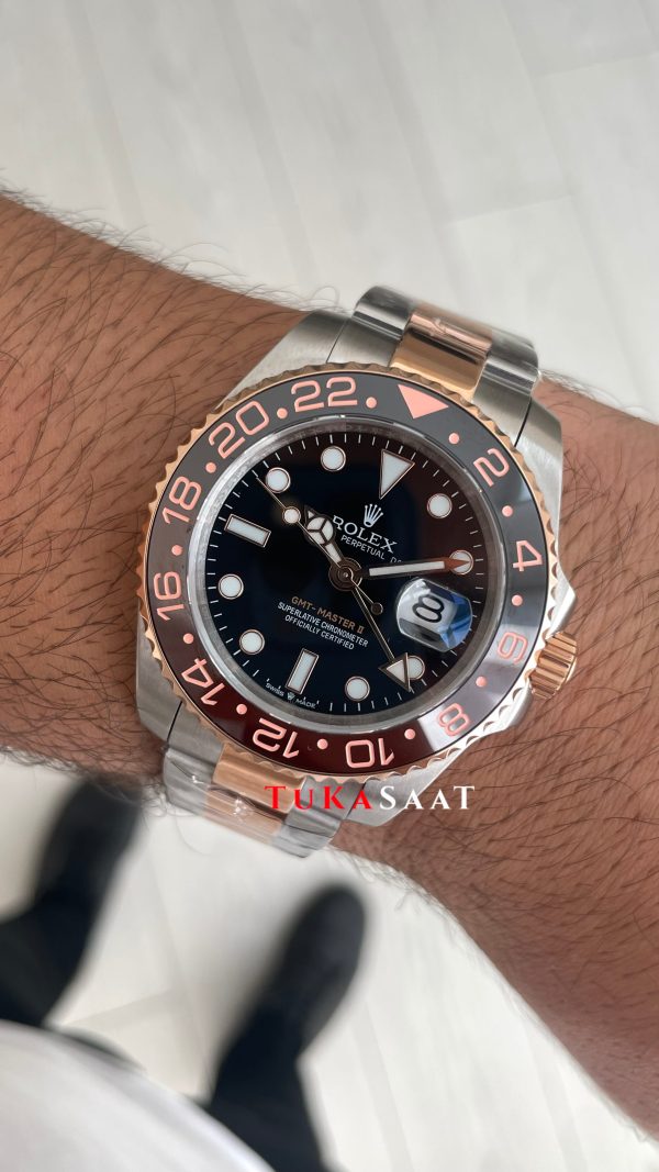 Rolex Root Beer Gmt Master II 126711CHNR Two Tone Rose 40mm Replika Saat Rolex Root Beer Gmt Master II 126711CHNR Two Tone Rose 40mm Replika Saat