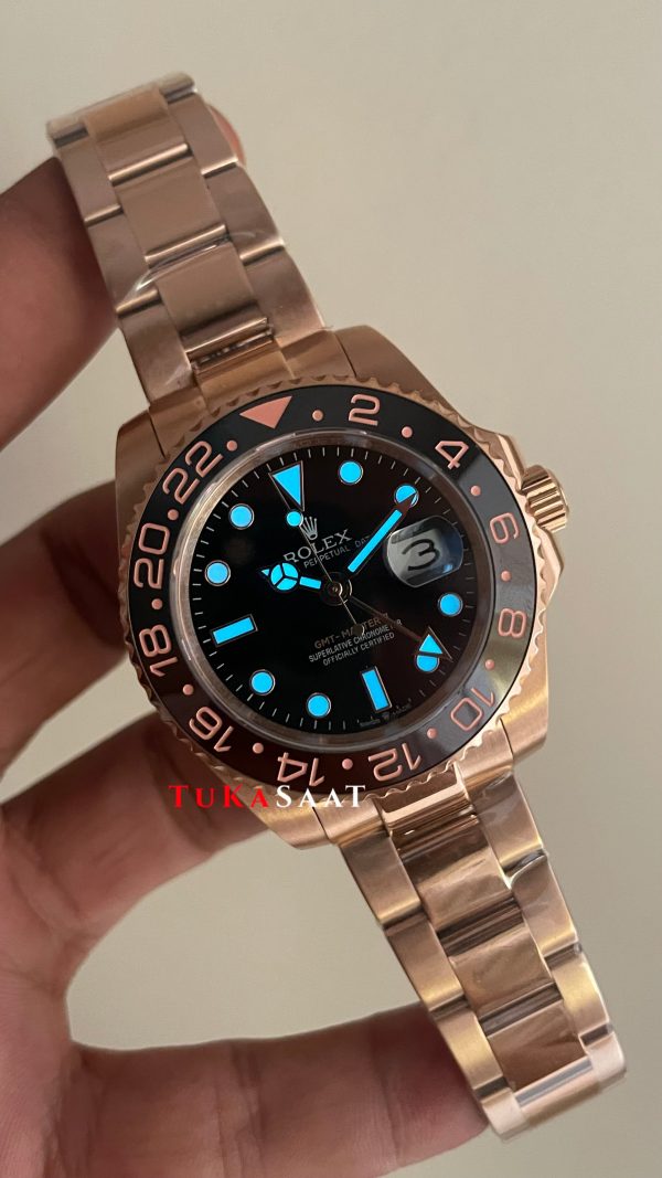 Rolex Root Beer Gmt Master II 126715CHNR Chocolate 40mm Rosegold Replika Saat Rolex Root Beer Gmt Master II 126715CHNR Chocolate 40mm Rosegold Replika Saat