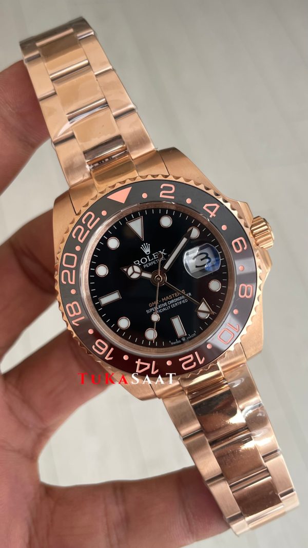 Rolex Root Beer Gmt Master II 126715CHNR Chocolate 40mm Rosegold Replika Saat Rolex Root Beer Gmt Master II 126715CHNR Chocolate 40mm Rosegold Replika Saat