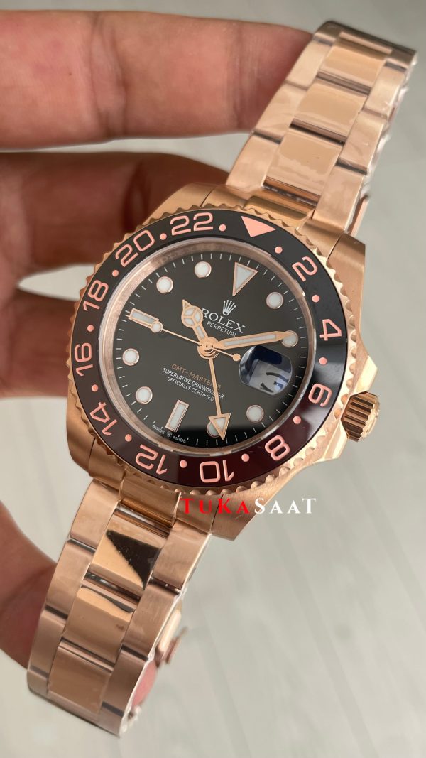 Rolex Root Beer Gmt Master II 126715CHNR Chocolate 40mm Rosegold Replika Saat Rolex Root Beer Gmt Master II 126715CHNR Chocolate 40mm Rosegold Replika Saat