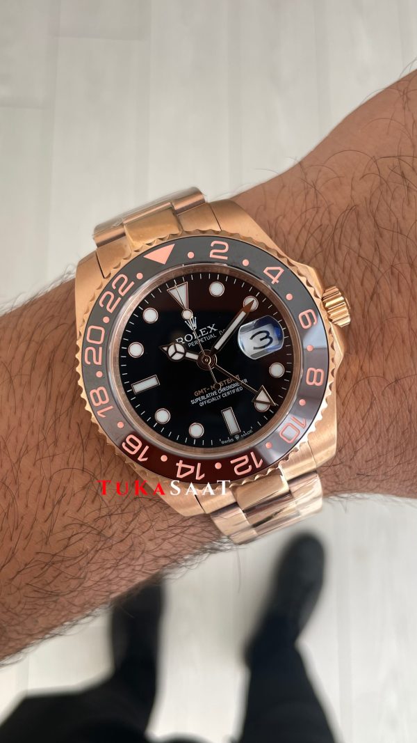 Rolex Root Beer Gmt Master II 126715CHNR Chocolate 40mm Rosegold Replika Saat Rolex Root Beer Gmt Master II 126715CHNR Chocolate 40mm Rosegold Replika Saat