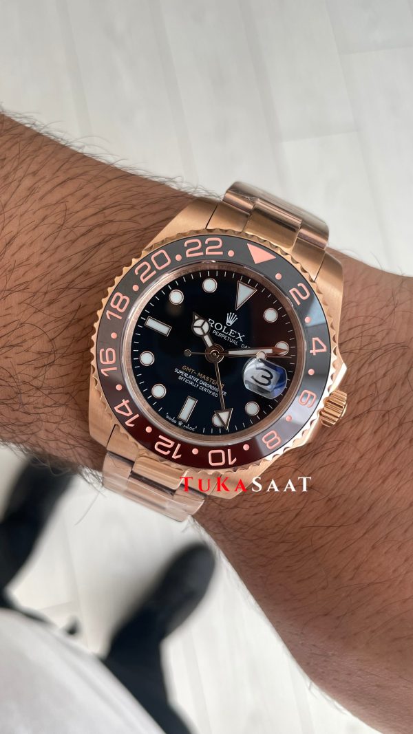 Rolex Root Beer Gmt Master II 126715CHNR Chocolate 40mm Rosegold Replika Saat Rolex Root Beer Gmt Master II 126715CHNR Chocolate 40mm Rosegold Replika Saat