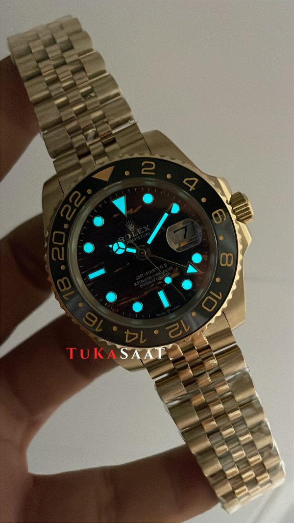 Rolex Tiger Iron Dial 126718GRNR Gmt Master II Jubilee Gold 40mm Replika Saat Rolex Tiger Iron Dial 126718GRNR Gmt Master II Jubilee Gold 40mm Replika Saat