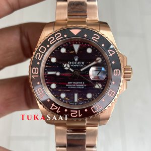 Rolex Tiger Iron Dial Chocolate 126715CHNR Gmt Master II Oyster 40mm Everosegold Replika Saat