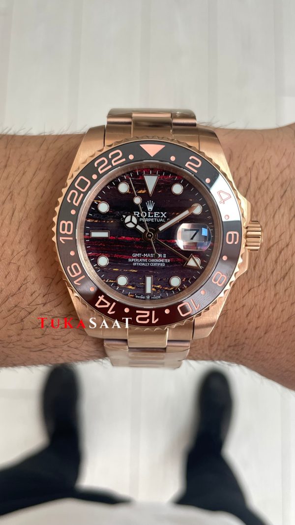 Rolex Tiger Iron Dial Chocolate 126715CHNR Gmt Master II Oyster 40mm Everosegold Replika Saat Rolex Tiger Iron Dial Chocolate 126715CHNR Gmt Master II Oyster 40mm Everosegold Replika Saat