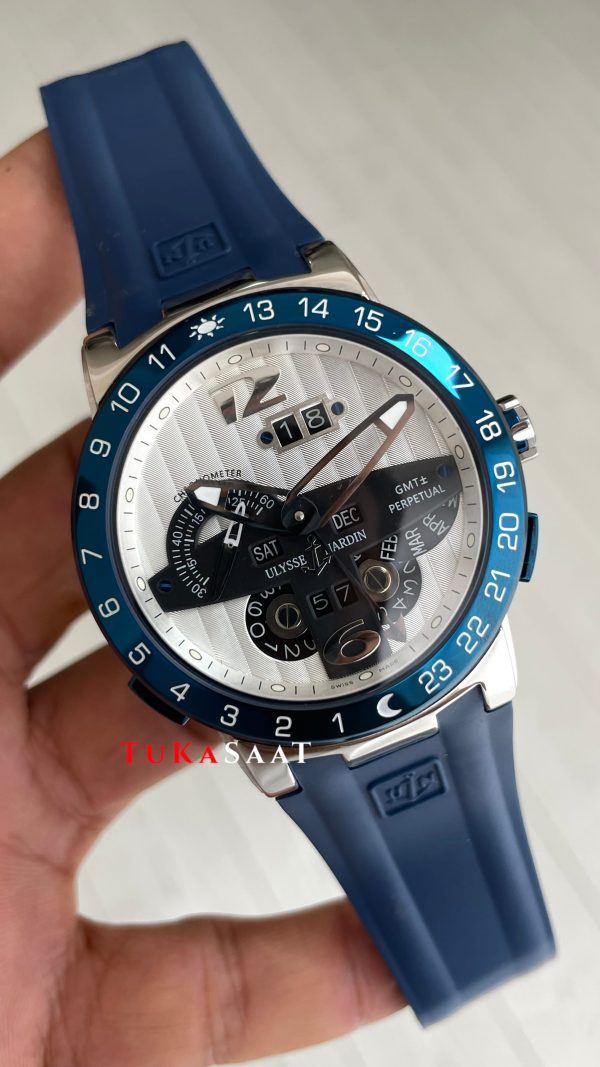 Ulysse Nardin El Toro GMT Perpetual Calendar Executive Beyaz Kadran 43mm Blue Silver Replika Saat