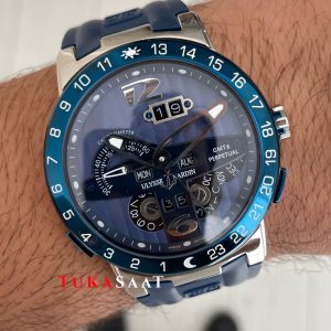 Ulysse Nardin El Toro GMT Perpetual Calendar Executive Mavi Kadran 43mm Silver Replika Saat