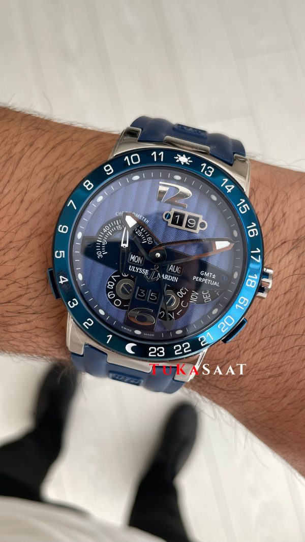 Ulysse Nardin El Toro GMT Perpetual Calendar Executive Mavi Kadran 43mm Silver Replika Saat