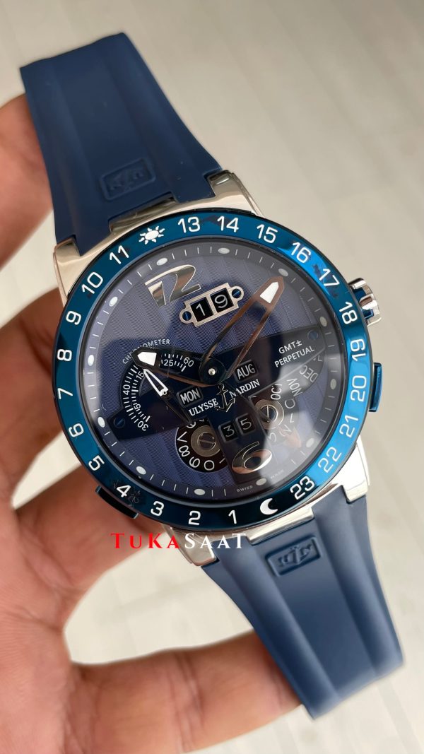 Ulysse Nardin El Toro GMT Perpetual Calendar Executive Mavi Kadran 43mm Silver Replika Saat