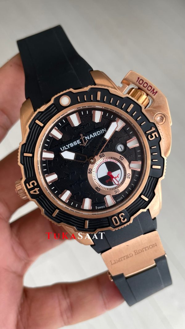 Ulysse Nardin Hammerhead Shark Diver Deep Dive Siyah Kadran 46mm Rose Black Replika Saat