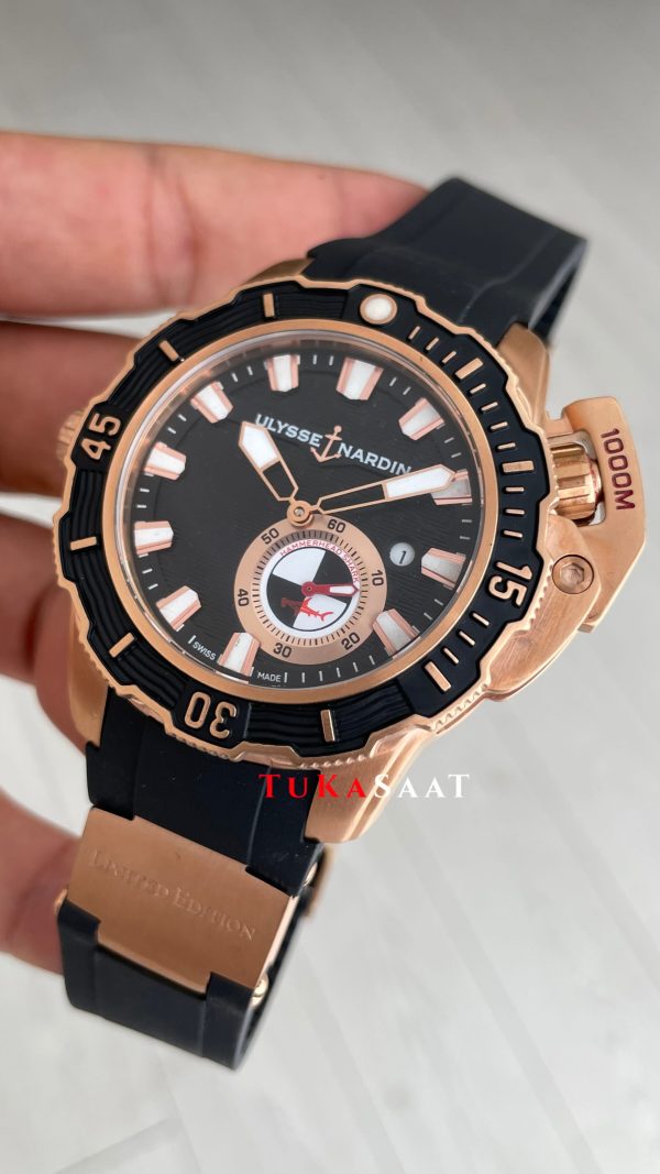 Ulysse Nardin Hammerhead Shark Diver Deep Dive Siyah Kadran 46mm Rose Black Replika Saat