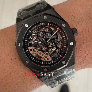 Audemars Piguet Royal Oak Skeleton 15416CE Double Balance iskelet Black Pvd Replika Saat