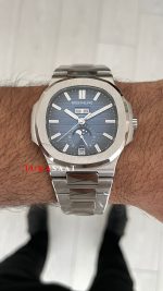 Patek Philippe Nautilus 5726 Annual Calendar Moonphase Silver Mavi Kadran Super Clone Swiss ETA Saat GR Factory