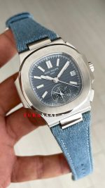 Patek Philippe Nautilus 5980 Denim Flyback Chronograph Mavi Kadran Silver Super Clone Swiss ETA Saat GR Factory