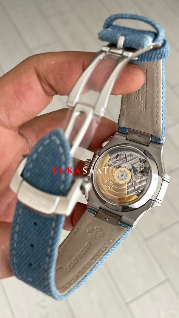 Patek Philippe Nautilus 5980 Denim Flyback Chronograph Mavi Kadran Silver Super Clone Swiss ETA Saat GR Factory Patek Philippe Nautilus 5980 Denim Flyback Chronograph Mavi Kadran Silver Super Clone Swiss ETA Saat GR Factory