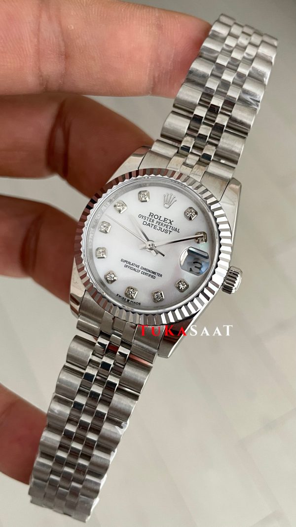 Rolex Datejust Mother of Pearl Diamond Dial 278274 Jubilee 31mm Beyaz Taşlı Silver Kadın Saati