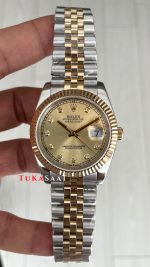 Rolex Datejust Şampanya 126333 Jubilee Champagne Diamond Two Tone Gold Black 41mm Replika Saat