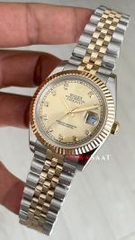 Rolex Datejust Şampanya 126333 Jubilee Champagne Diamond Two Tone Gold Black 41mm Replika Saat