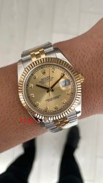 Rolex Datejust Şampanya 126333 Jubilee Champagne Diamond Two Tone Gold Black 41mm Replika Saat