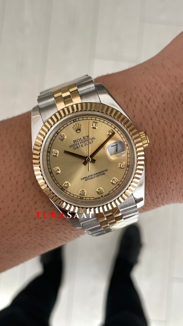 Rolex Datejust Şampanya 126333 Jubilee Champagne Diamond Two Tone Gold Black 41mm Replika Saat