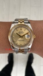 Rolex Datejust Şampanya 126333 Jubilee Champagne Diamond Two Tone Gold Black 41mm Replika Saat
