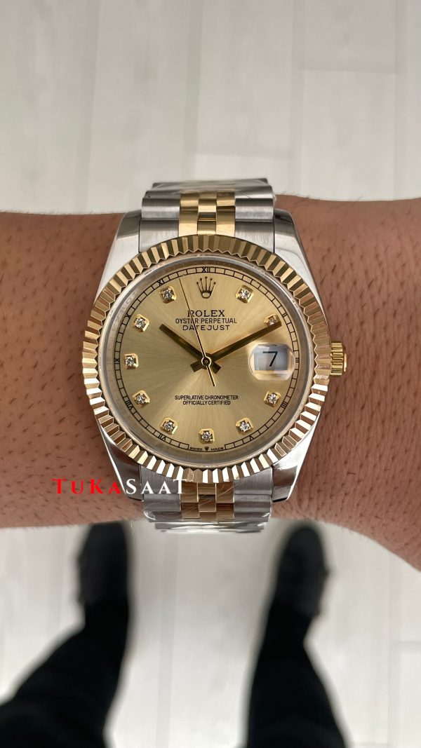 Rolex Datejust Şampanya 126333 Jubilee Champagne Diamond Two Tone Gold Black 41mm Replika Saat
