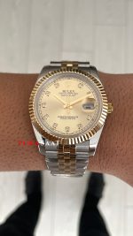 Rolex Datejust Şampanya 126333 Jubilee Champagne Diamond Two Tone Gold Black 41mm Replika Saat