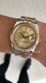 Rolex Datejust Şampanya 126333 Jubilee Champagne Diamond Two Tone Gold Black 41mm Replika Saat