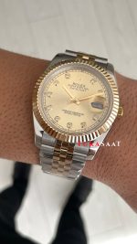 Rolex Datejust Şampanya 126333 Jubilee Champagne Diamond Two Tone Gold Black 41mm Replika Saat