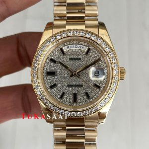 Rolex Day Date Pave Baguette Diamond 40mm Taşlı Kadran Gold Replika Saat