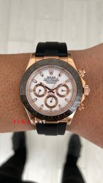 Rolex Daytona Ivory 116515LN Rose Beyaz Kadran Oysterflex 40mm Replika Saat