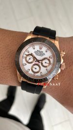 Rolex Daytona Ivory 116515LN Rose Beyaz Kadran Oysterflex 40mm Replika Saat