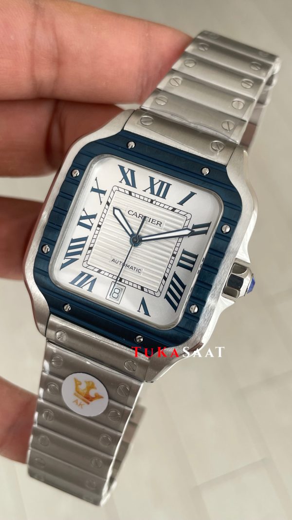 Cartier Santos WSSA0047 Beyaz Large PVD Bezel Replika Saat