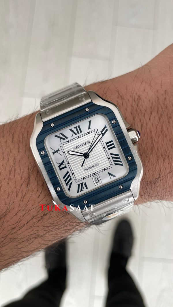Cartier Santos WSSA0047 Beyaz Large PVD Bezel Replika Saat